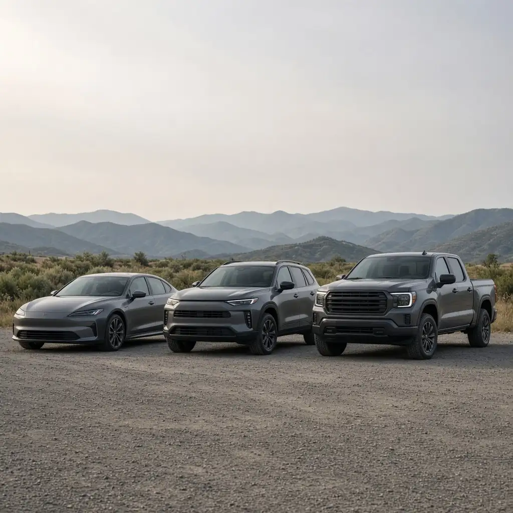 An all-wheel drive sedan, crossover and pickup parked side by side
